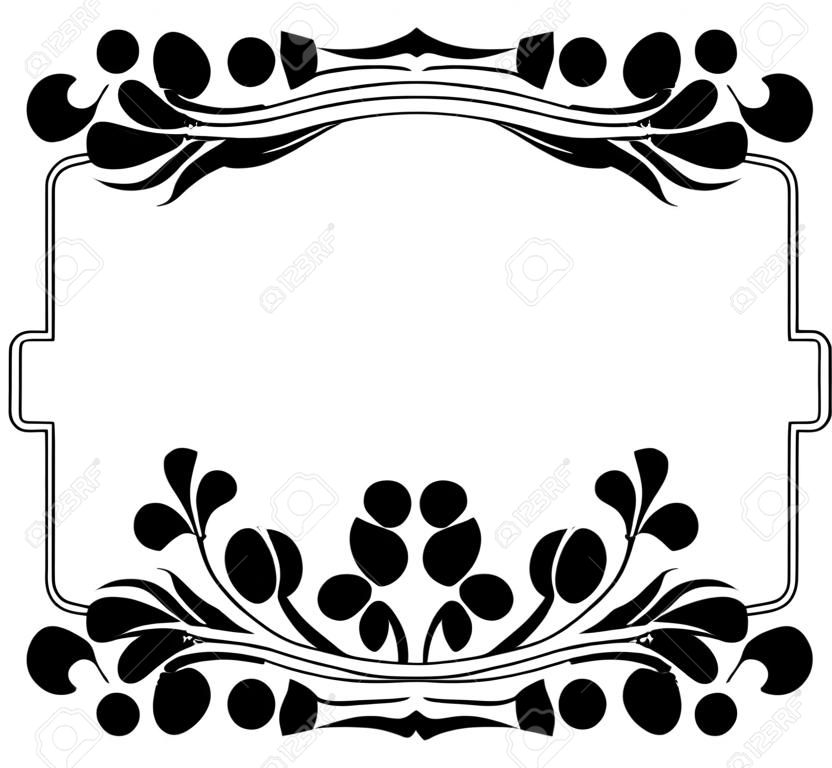 Schwarz-Weiß-Silhouette-Rahmen mit dekorativen Blumen. Vektor Clip Art.