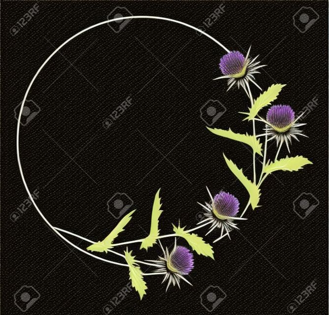 Round frame with thistle silhouette. Vector clip art.