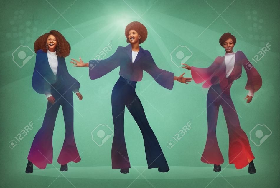 Grupo de hombre y dos muchachas que bailan