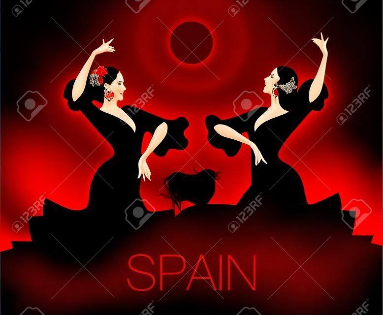 Две испанские танцоры фламенко танцуют