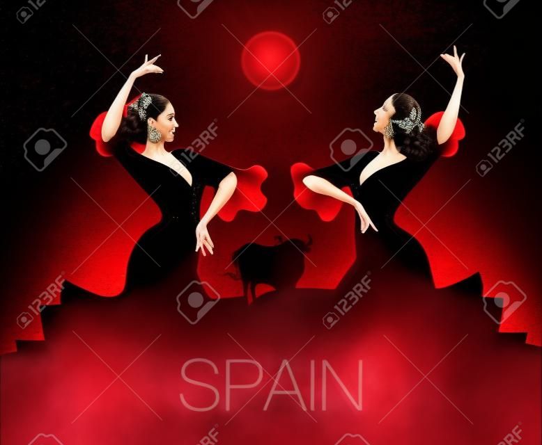Two Spanish flamenco dancers dancing