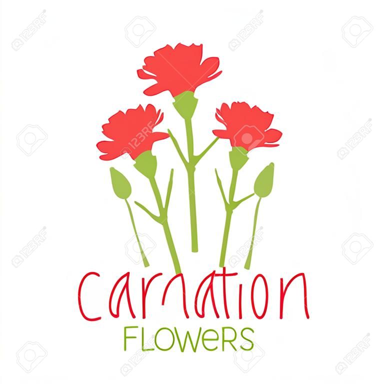 Flores de cravo. Design de logotipo. Mão de texto desenhada. Isolado no fundo branco