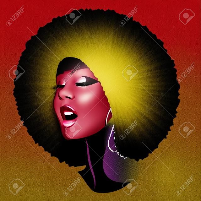 Soul Party Time. Soul, funk, jazz ou cartaz de música disco. Linda mulher afro-americana cantando.