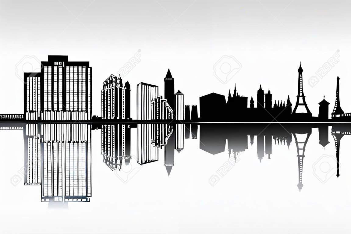 Las Vegas skyline - black and white illustration