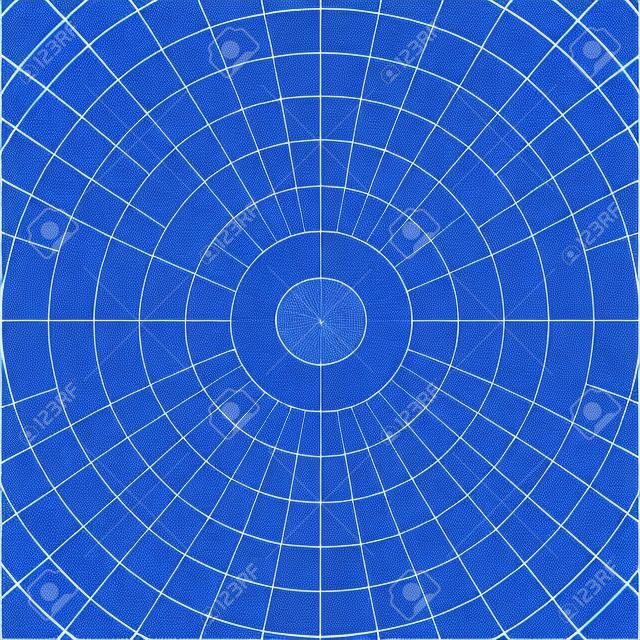 Blue vector polar coordinate circular grid graph paper background, graduated every 1 degree. Can be used for creating geometric patterns, drawing mandalas or sketching circular logos
