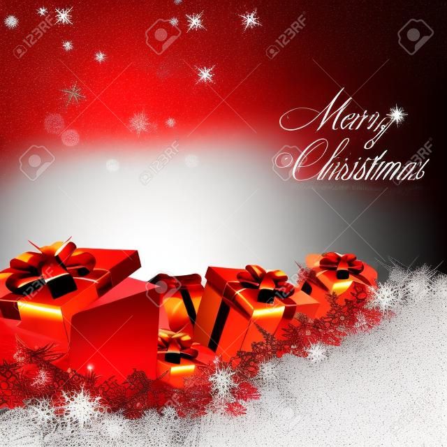 Abstract red christmas background with gift boxes.