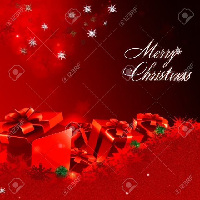 Abstract red christmas background with gift boxes.