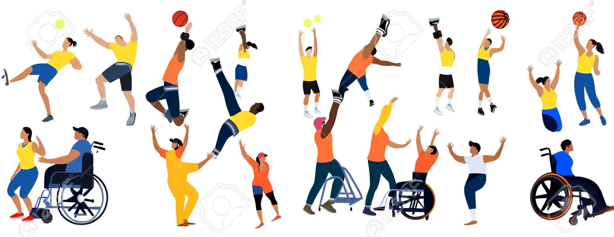Set of diverse sport people with disabilities.