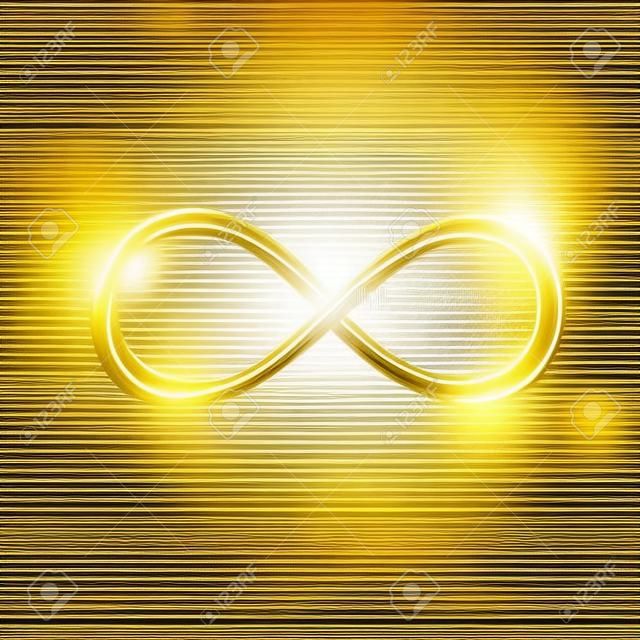 Simbolo di infinito splendente d'oro. Segno trasparente. Illustrazione vettoriale