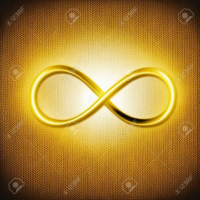 Simbolo di infinito splendente d'oro. Segno trasparente. Illustrazione vettoriale