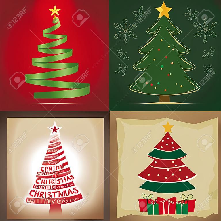 vier verschiedene Weihnachtsbaum mit einigen Farben und Text
