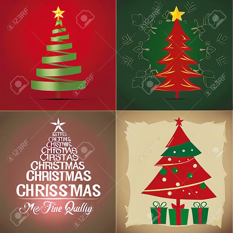vier verschiedene Weihnachtsbaum mit einigen Farben und Text