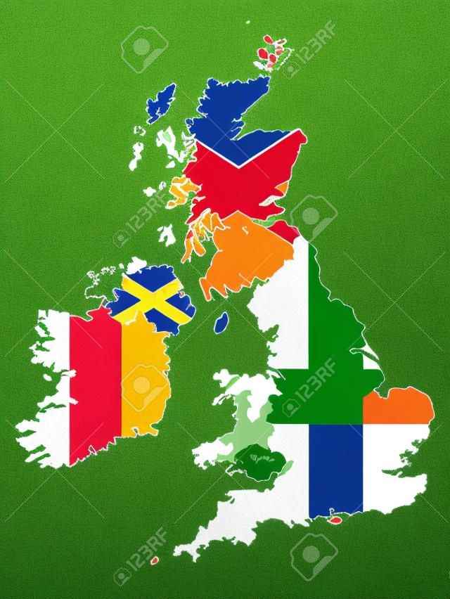 イギリスとアイルランドの地図と旗を組み合わせた