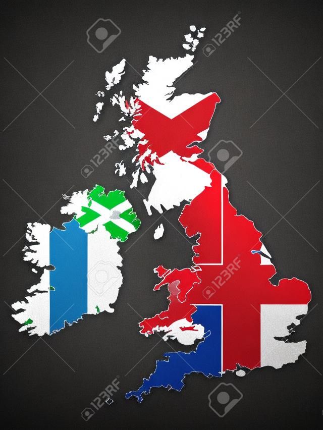 イギリスとアイルランドの地図と旗を組み合わせた