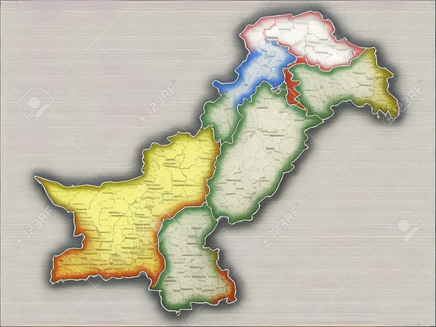 White Flat Provinces and Regions Map of Asian Country of Pakistan (incl. Kashmir)
