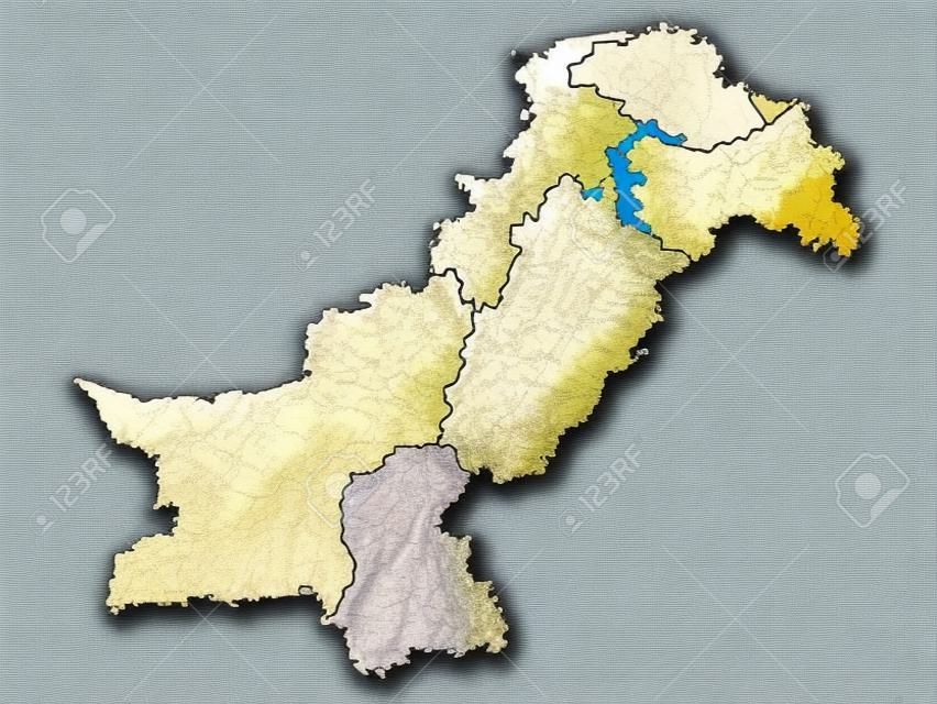 Mapa białych płaskich prowincji i regionów azjatyckiego kraju Pakistanu (w tym Kaszmir)