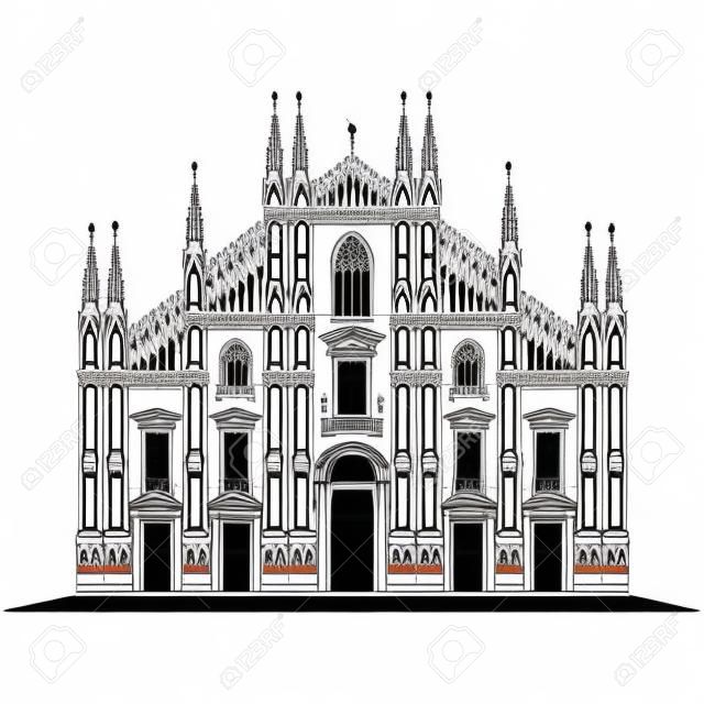 Vector illustratie op de kathedraal van Milaan (Duomo di Milano), Italië, geïsoleerd in het wit