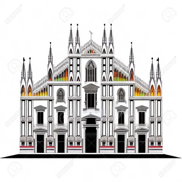 Vector illustration on the Milan cathedral (Duomo di Milano), Italy, isolated in white