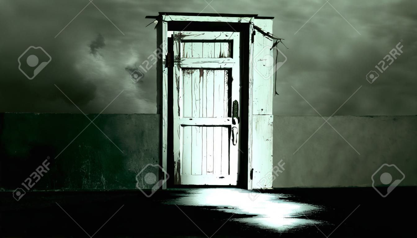 Concepto del horror, puerta misteriosa