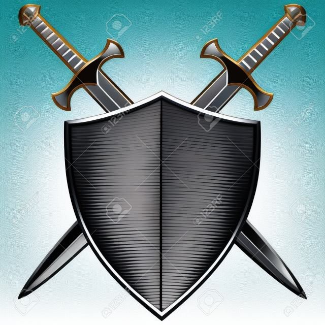 交差した剣と盾の図。