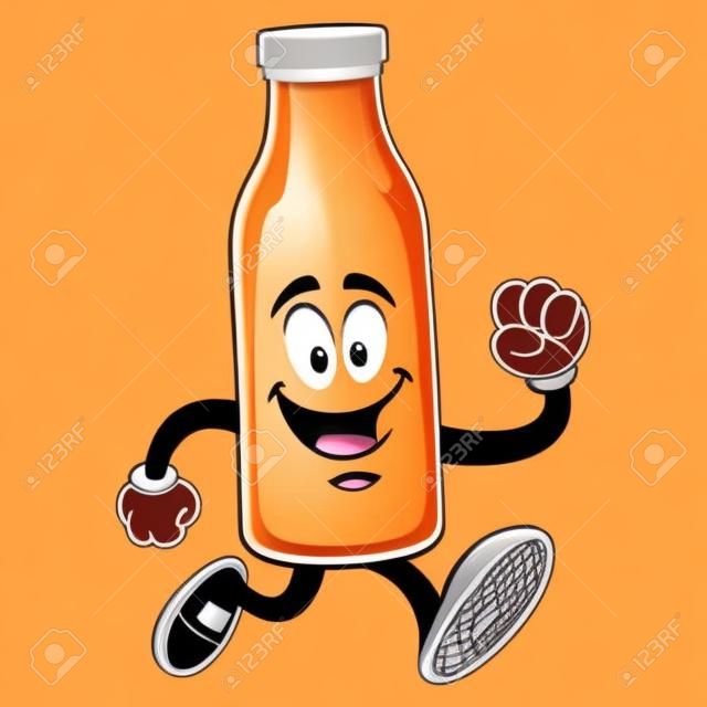 Orange Juice Mascot Running - Ilustracja kreskówka wektor pomarańczowy sok maskotka działa.