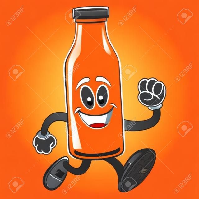Orange Juice Mascot Running - Ilustracja kreskówka wektor pomarańczowy sok maskotka działa.