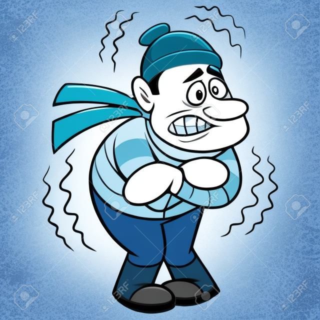 Congelamento frio - Uma ilustração de desenho animado de um homem frio congelante.