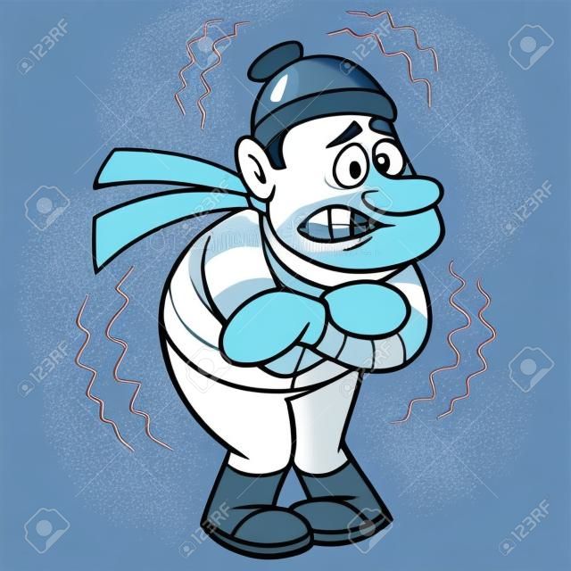Congelamento frio - Uma ilustração de desenho animado de um homem frio congelante.