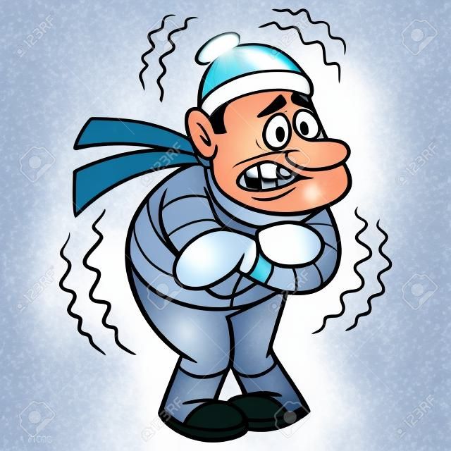 Congelación fría: una ilustración de dibujos animados de un hombre que se congela en frío.