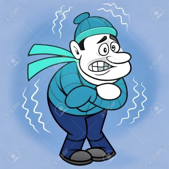 Congelación fría: una ilustración de dibujos animados de un hombre que se congela en frío.