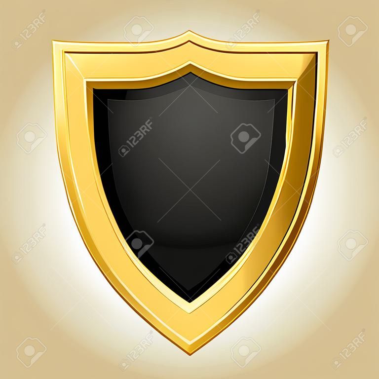 Vector illustration golden shield with a dark background