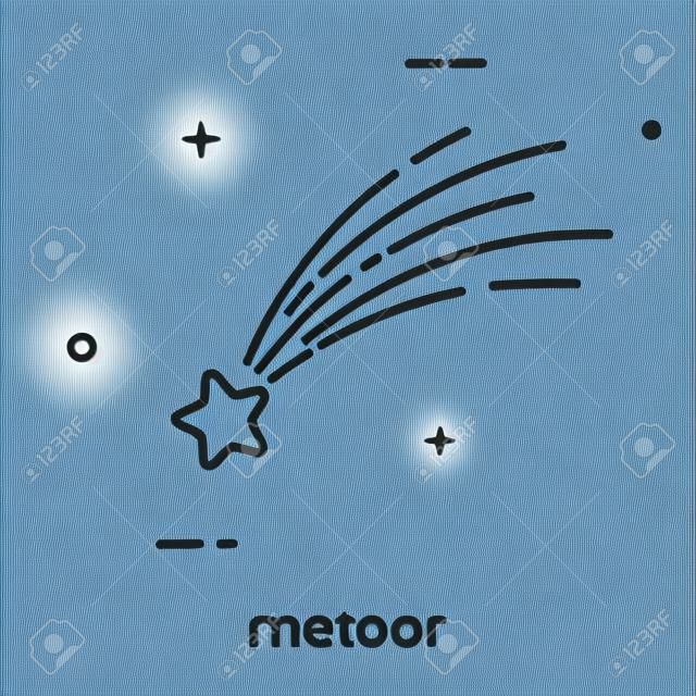 Simple icono plano de una estrella fugaz sobre un fondo blanco. Estilo lineal. Símbolo de un meteorito. Fenómeno atmosférico. Ilustración del vector