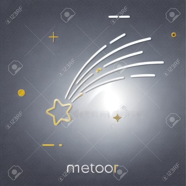 Simple icono plano de una estrella fugaz sobre un fondo blanco. Estilo lineal. Símbolo de un meteorito. Fenómeno atmosférico. Ilustración del vector