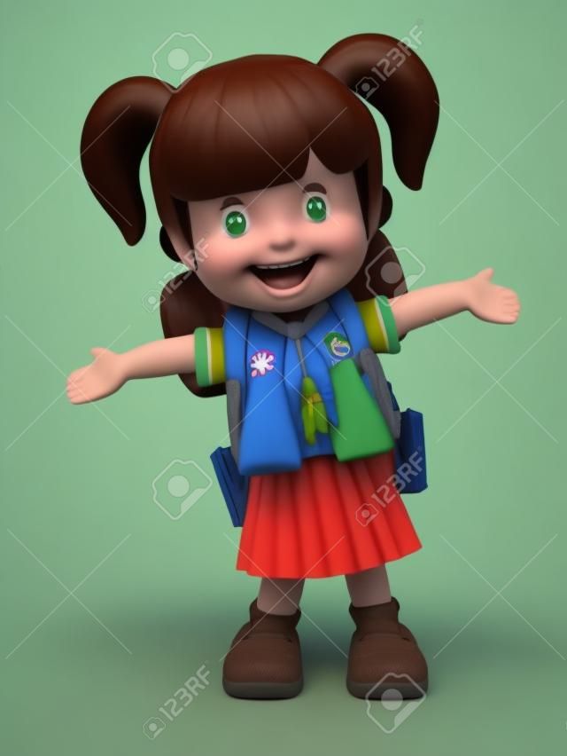3D renderowania z szczęśliwy dziewczyna scout