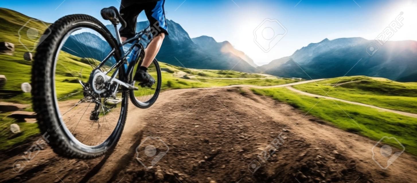 Mountainbiker goes uphill