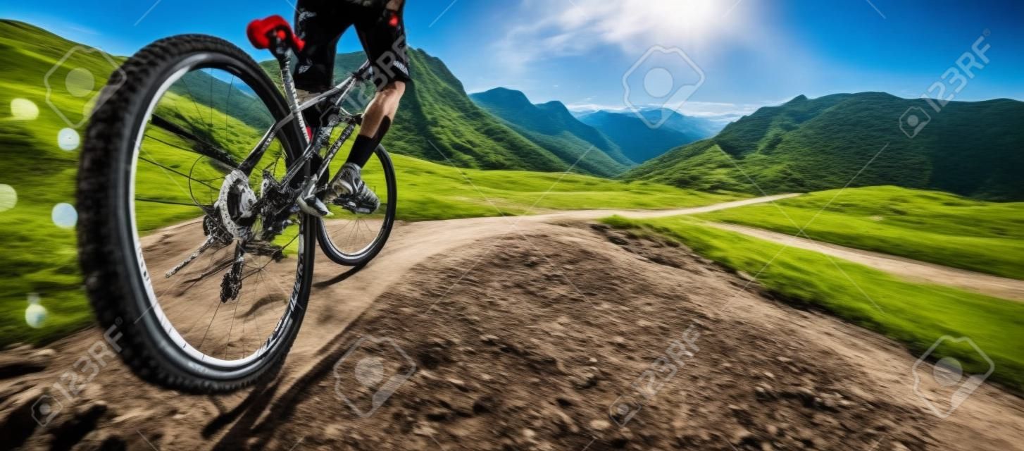 Mountainbiker goes uphill
