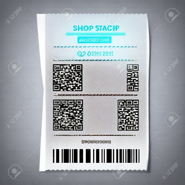 Ricevuta realistica del negozio di carta con codice a barre. Terminale del negozio di vettore - Vector