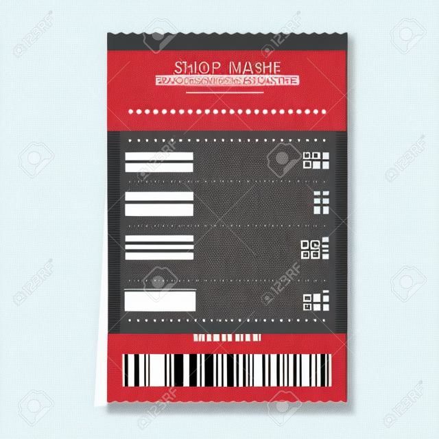 Realistische papieren winkel ontvangst met barcode. Vector winkel terminal - Vector