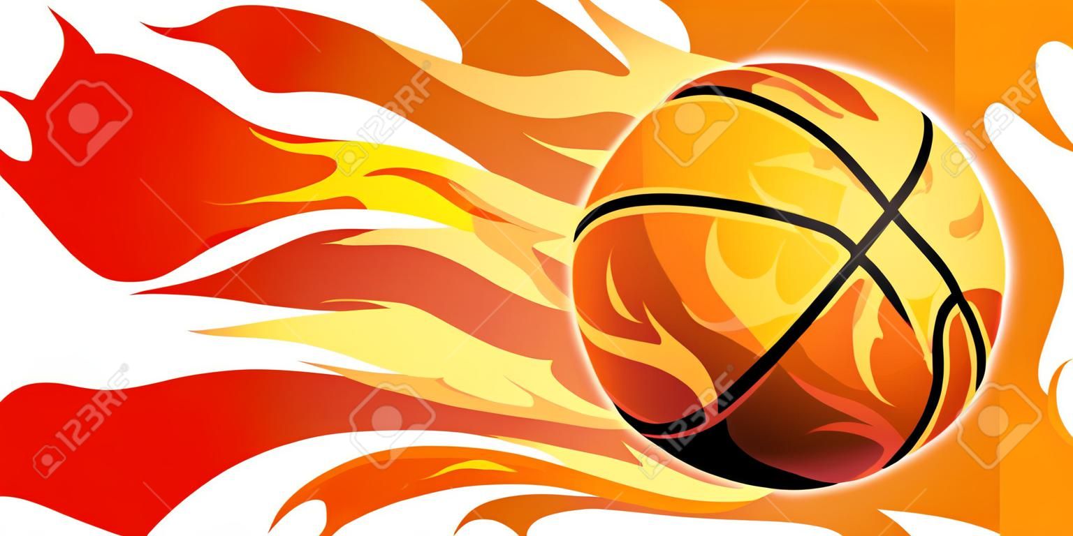 Isolato palla di pallacanestro sul fuoco, illustrazione vettoriale