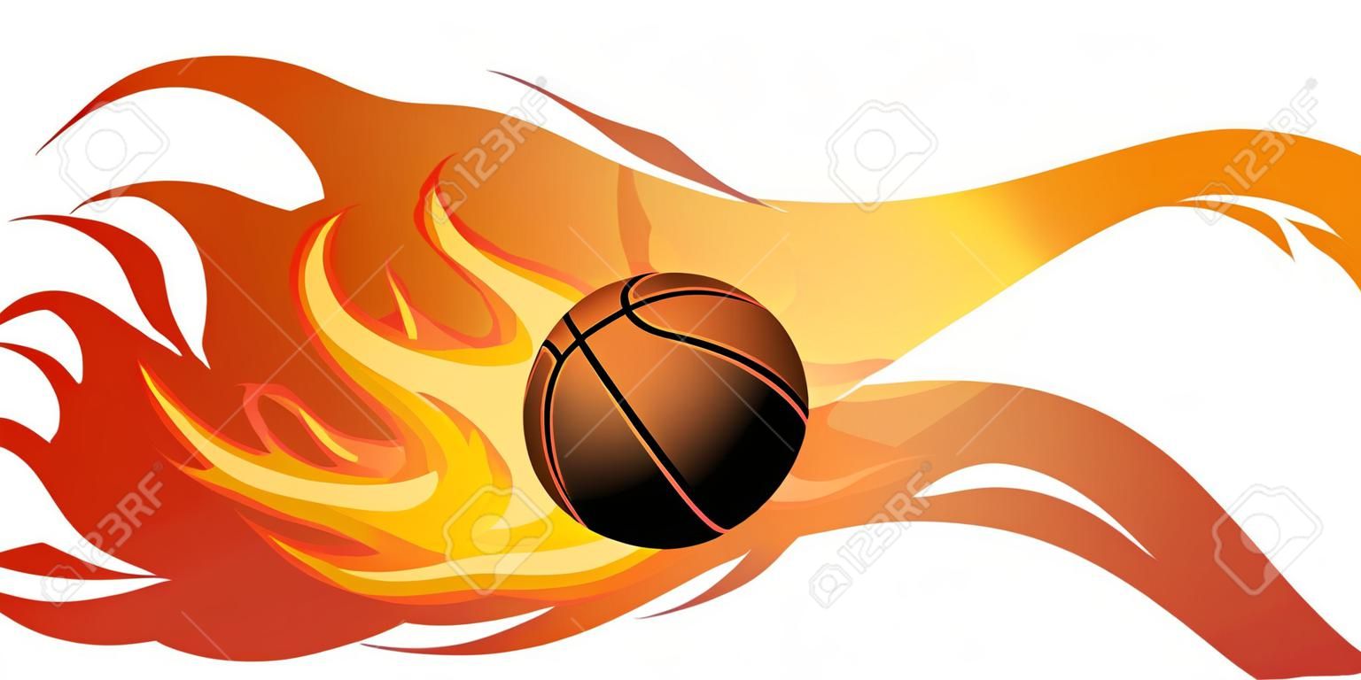 Isolato palla di pallacanestro sul fuoco, illustrazione vettoriale