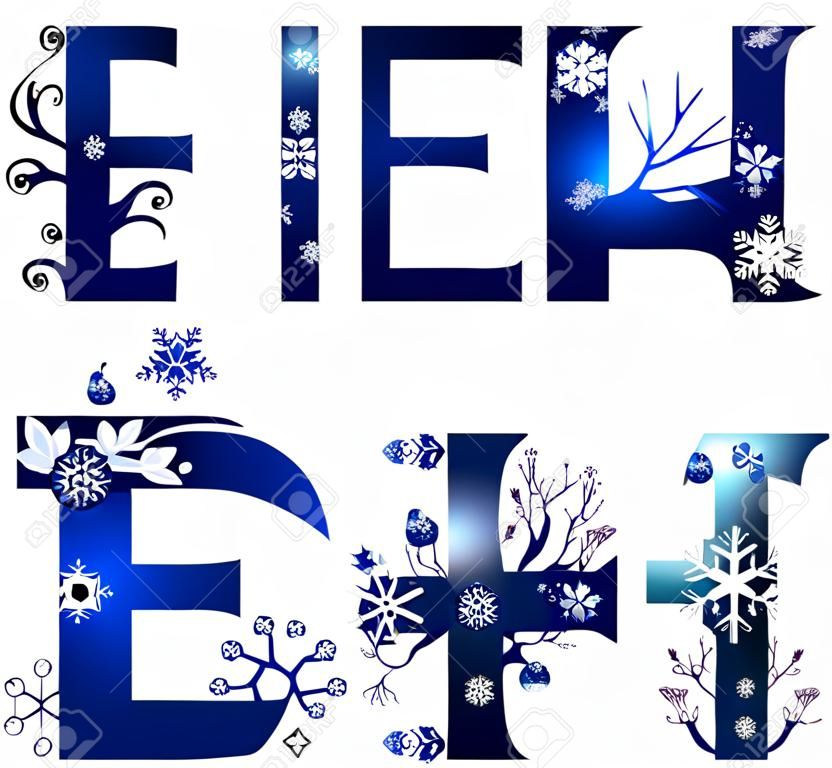winter alphabet set letters E - H