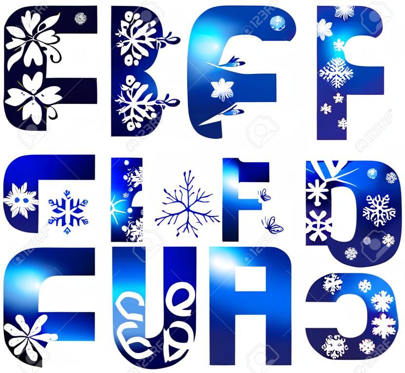 winter alphabet set letters E - H