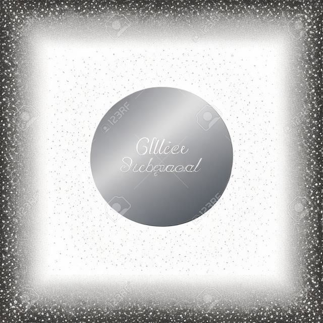 Zilveren glitter met gekleurde hoogtepunten op witte achtergrond, vierkante rand kader vector illustratie.