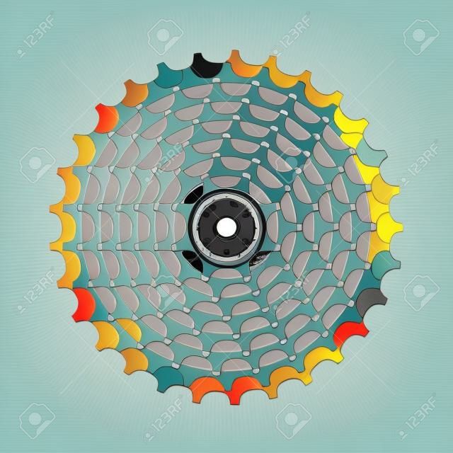 Ilustración vectorial cassette de bicicleta sobre un fondo blanco.