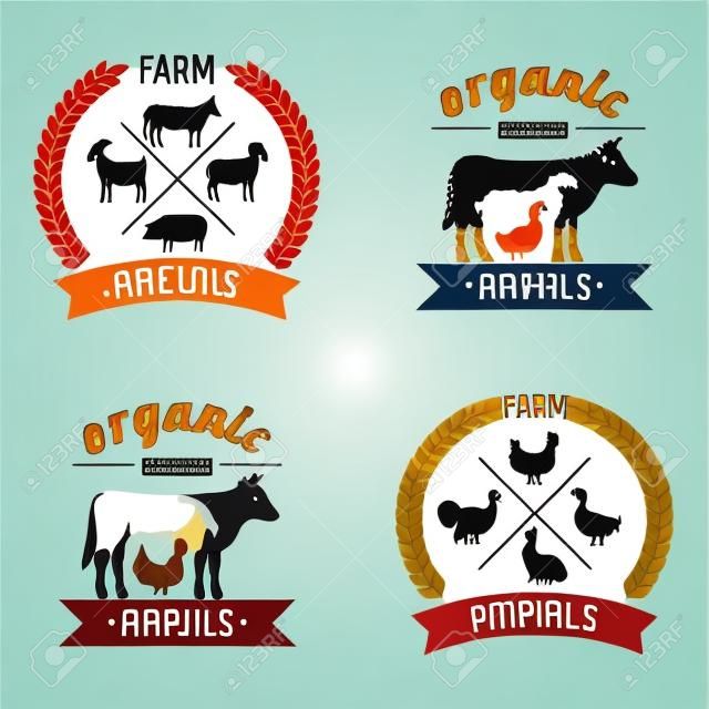 Vector de los animales Ilustración logotipos e insignias granja aislada o fondo blanco