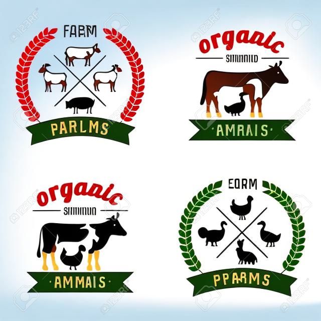 Vector de los animales Ilustración logotipos e insignias granja aislada o fondo blanco