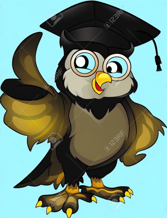 猫头鹰戴毕业帽和拇指的矢量图
