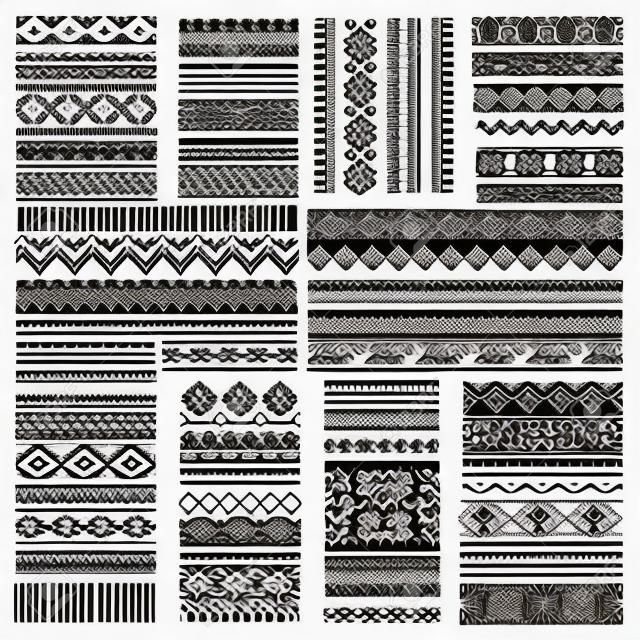 Grande conjunto de bordado tradicional. Ilustração em vetor de padrões geométricos ornamentais sem costura étnicos para seu projeto