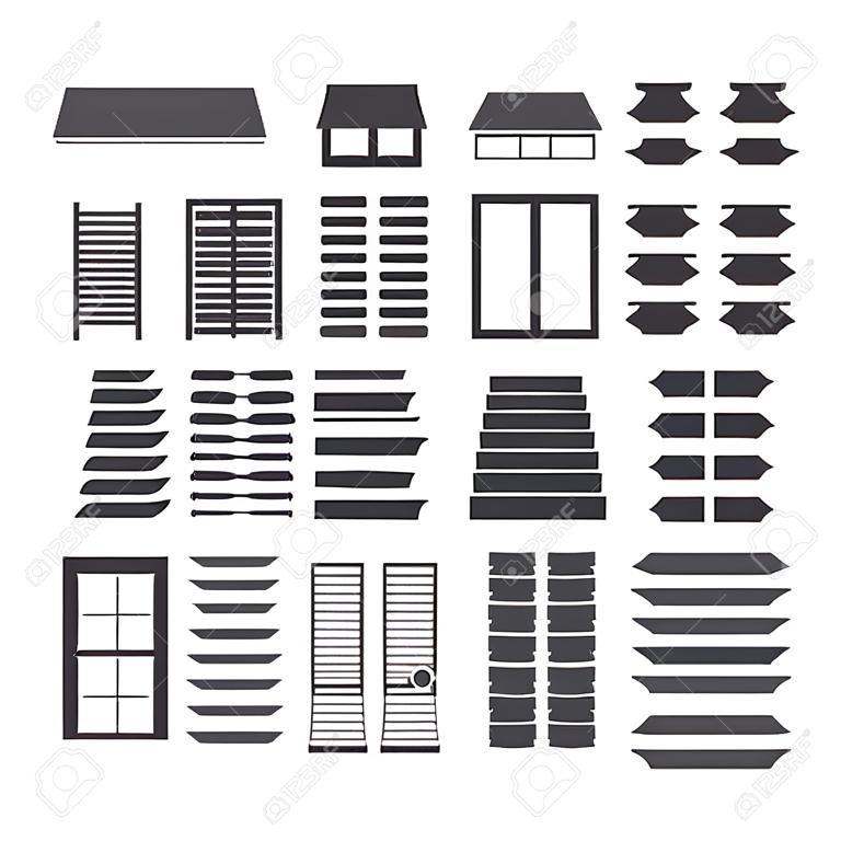 Icone vettoriali isolate set di icone glifo vettoriali per tapparelle. Interior design, negozio di arredamento per la casa. Collezione di loghi.