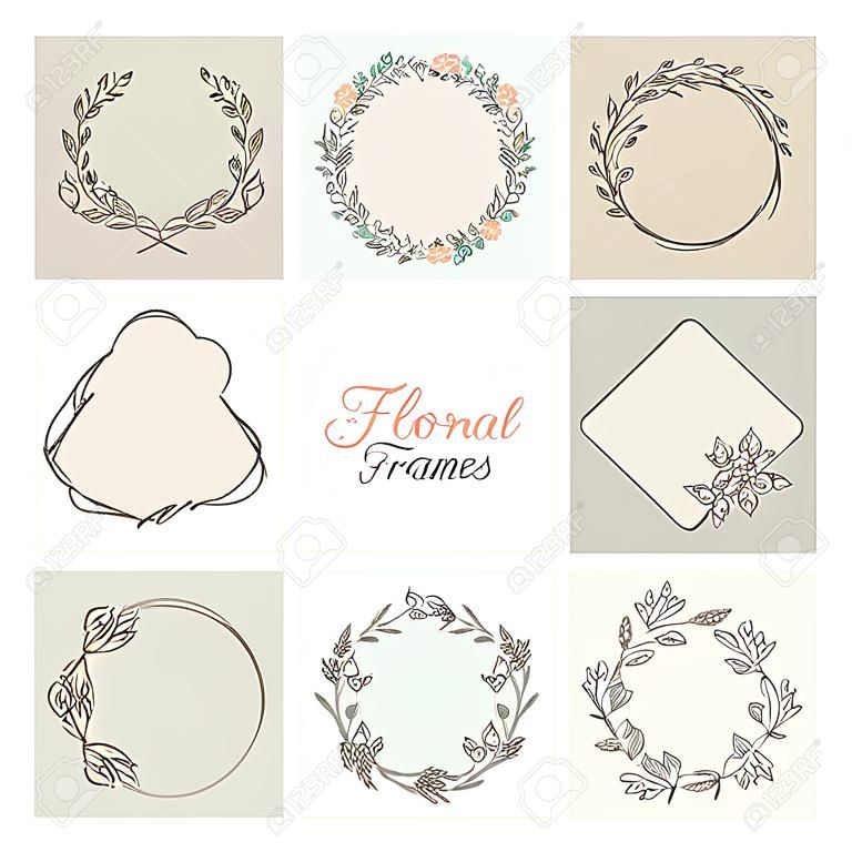 Vector set of different floral frames great for decoration, decoration. Each of the frames has a place for text and is isolated on the background. Set of frames in various colors.